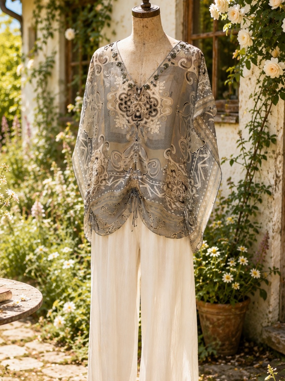 Hale Bob Silk Chiffon Boho Sheer Blouse or swim cover up top